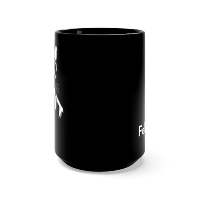 Black & White Felini Cat Drawing in Suit - Black Mug 15oz (440ml)