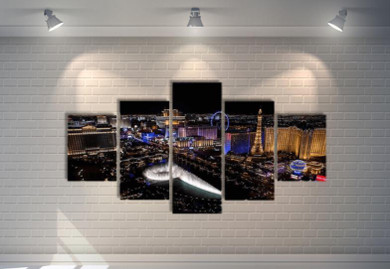 Las Vegas Skyline at Night Art Piece, 5 Panel Set Las Vegas Skyline at Night Art Piece, 5 Panel Set