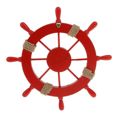Mediterranean Nautical Red Helm, Ship Wheel Home Decor