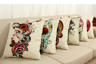 Mexican Sugar Skull Accent Pillows Cushion Cover