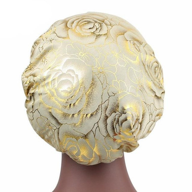 Beige Rose Print Silky Bonnet