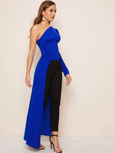 One shoulder gigot-sleeve blouse - royal blue