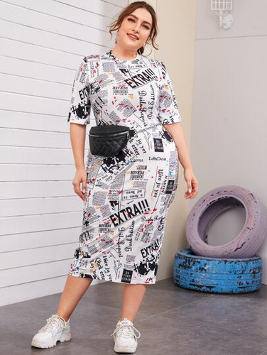 Mock-neck letter graphic dress