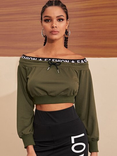 Drawstring Off The Shoulder Sweatshirt (one size)