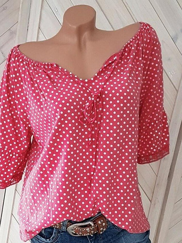Women's Plus Size Blouse Shirt Polka Dot Print V Neck Tops Streetwear Basic Top Black Blue Red-832 Women's Plus Size Blouse Shirt Polka Dot Print V Neck Tops Streetwear Basic Top Black Blue Red-832