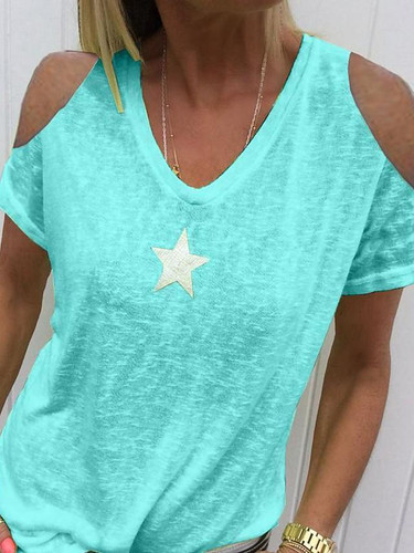Women's T-shirt Solid Colored V Neck Tops Basic Top Blue Purple Yellow