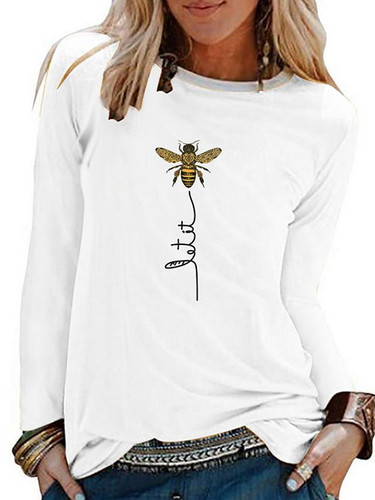 Women's T-shirt Graphic Prints Long Sleeve Round Neck Tops Cotton Basic Top White Black Blue Women's T-shirt Graphic Prints Long Sleeve Round Neck Tops Cotton Basic Top White Black Blue