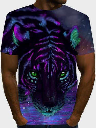 Men's 3D Graphic Animal T-shirt Print Short Sleeve Daily Tops Streetwear Exaggerated Round Neck Purple / Summer