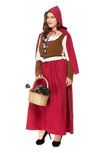 BFJFY Halloween Women's Plus Size Costume Little Red Riding Hood Cosplay Dress