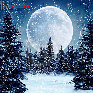 3D DIY Diamond Painting Big Moon in Snowy Forest -  craft kit