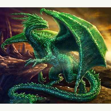 5D DIY Diamond Painting Emerald Green Dragon - craft kit