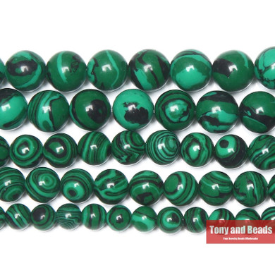 Synthetic Green Malachite Round Stone Beads 15in Strand, 3 to 14MM size options