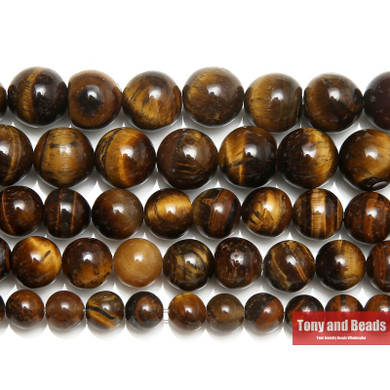 Natural Stone Brown Tiger Eye Round Beads 15in Strand 3-14MM Options