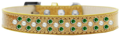 Sprinkles Ice Cream Dog Collar Pearl And Emerald Green Crystals Size