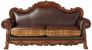 ACME Dresden Sofa w/3 Pillows - 15160 - Brown PU & Chenille -  Cherry Oak ACME Dresden Sofa w/3 Pillows - 15160 - Brown PU & Chenille -  Cherry Oak