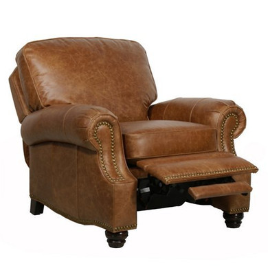 Barcalounger Longhorn II Leather Recliner Saddle Leather/Espresso Wood Legs