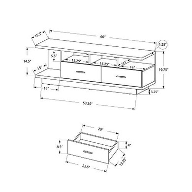 Monarch TV Stand with 2 Drawers, 60", Dark Taupe