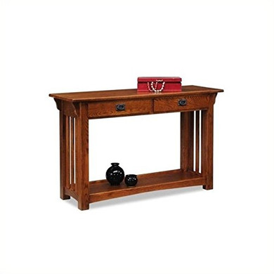 BOWERY HILL Mission Console Table with Drawers and Shelf in Oak