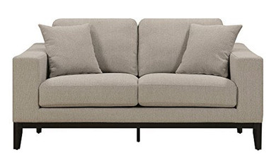 Elle Decor Olivia Track Arm Sofa with Solid Wood Base, Upholstered Living Room Couch, Mid-Century Modern Chenille Fabric, Loveseat, Linen