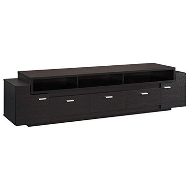 Pemberly Row 84" Modern TV Stand Entertainment Media Console with Storage Shelves in Cappuccino