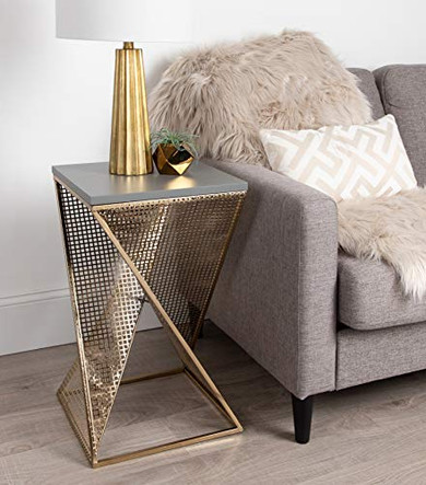 Kate and Laurel Elita Gray Wood and Metal Accent Side Table, Gray with Gold Base