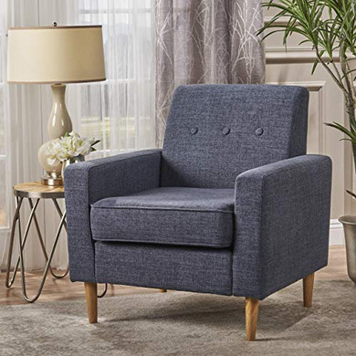 Christopher Knight Home Sawyer Mid-Century Modern Fabric Club Chair, Dark Blue / Natural
