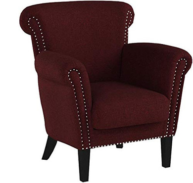 Christopher Knight Home Brice Vintage Scroll Arm Studded Fabric Club Chair, Wine / Dark Brown