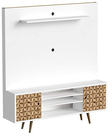 Manhattan Comfort Liberty Complete Living Room Entertainment Center And Tv Stand, White/3D Brown
