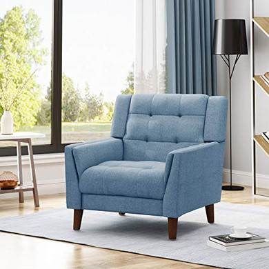 Christopher Knight Home Alisa Mid Century Modern Fabric Arm Chair, Blue, Walnut