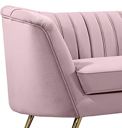 Meridian Furniture 622Pink-C Margo Collection Modern | Contemporary Velvet Upholstered Chair with Deep Channel Tufting and Rich Gold Stainless Steel Legs, Pink, 43" W x 30" D x 33" H