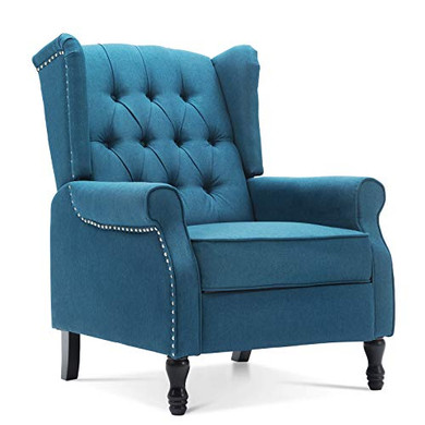 Artechworks Tufted Fabric Push Back Arm Chair Recliner Single Reclining for Adjustable Club Chair Home Padded Seating Living Room Lounge Modern Sofa(Blue)