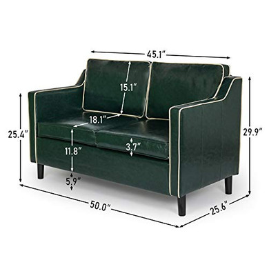 AILEEKISS Mid Century Armrest Sectional Sofa Set Upholstered Faux Leather Modern 2 Pcs Couches Set Loveseat for Living Room Office (Green, 2 Piece Set)