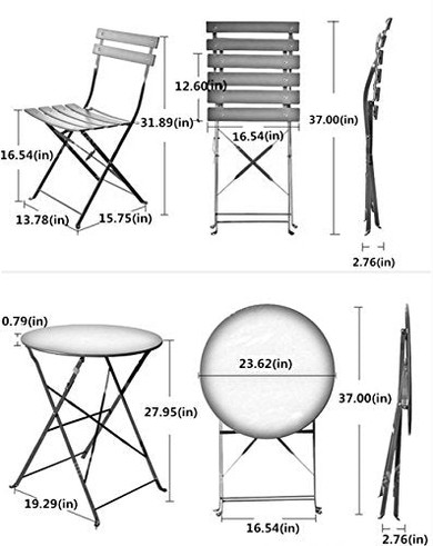 Grand patio 3 Piece Bistro Set, Weather-Resistant Folding Table and Chairs, Indoor/Outdoor Furniture Set (Black)