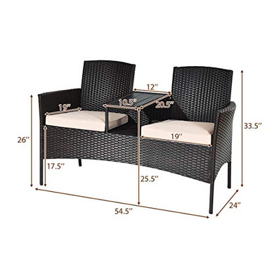 HAPPYGRILL Outdoor Loveseat Set Patio Wicker Conversation Set with Removable Cushions and Coffee Table Sofa Outdoor Rattan Sofa Furniture Set for Garden Lawn Backyard