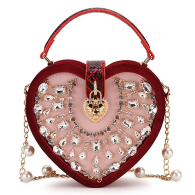 Luxury Designer Heart Shape Women Party Clutch Bag Purses and Handbags Corduroy Shouder Bag Red & Black Corduroy Banquet Bag