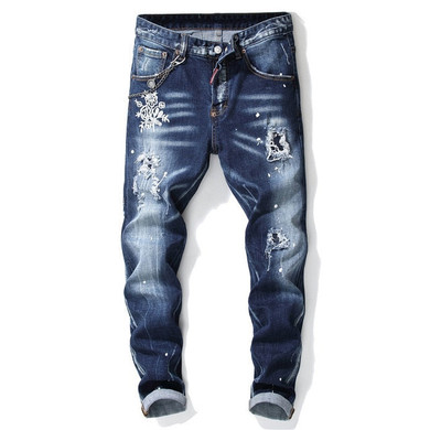 Jeans Men European Dsq Brand Black Men Italy Jeans Men Slim Jeans Pants Mens Denim Trousers Zipper Blue Hole Pencil Pants