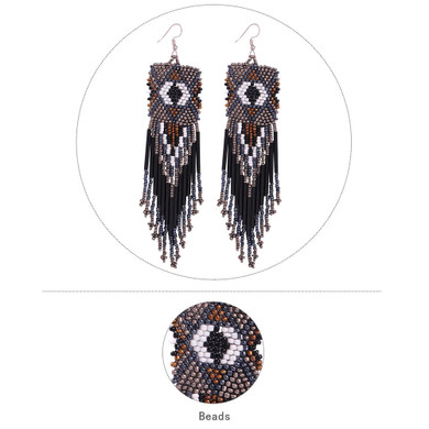 European and American new bohemian color tassel fashion earrings handmade rice beads temperament earrings