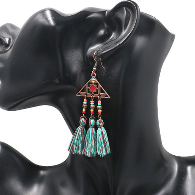 European and American fashion triangle earrings exaggerated rice beads tassel fabric earrings