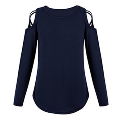 Round Neck Strapless Shoulder Cross Long Sleeve T-Shirt