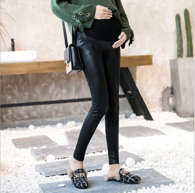 Pregnant Women High Waist Warm Leather Pants
