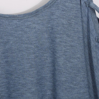 Open Shoulder Round Neck Hollow Out Plain T-Shirts