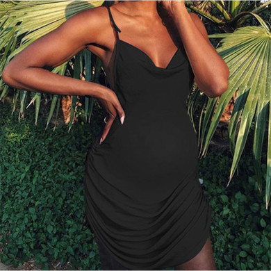 Maternity Plain Spaghetti Strap Draw String Dress