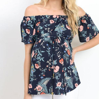 Maternity Off Shoulder Floral Tee Tops