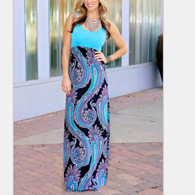 Maternity O-Neck Sleeveless Printing Patchwork Long Dress