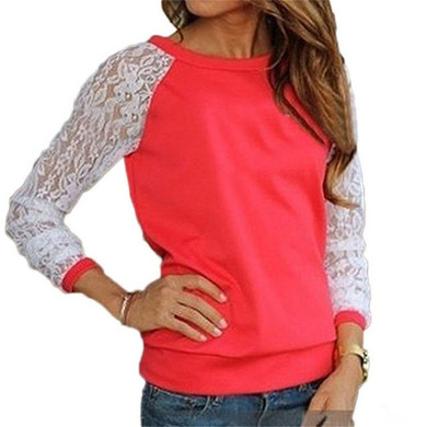 Lace long sleeve stitching sweatshirt