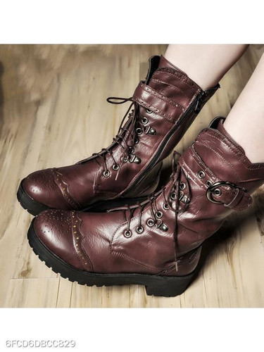 Plain Mid Heeled Round Toe Date Outdoor Mid Calf Flat Boots