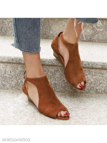 Plain Mid Heeled Velvet Ankle Strap Peep Toe Casual Peep-Toe Wedges