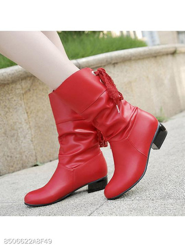 Plain Low Heeled Round Toe Date Outdoor Mid Calf Flat Boots