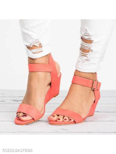 Plain High Heeled Velvet Ankle Strap Peep Toe Date Wedge Sandals