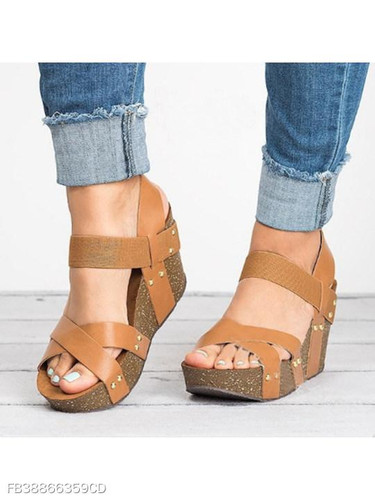 Plain High Heeled Ankle Strap Peep Toe Date Wedge Sandals